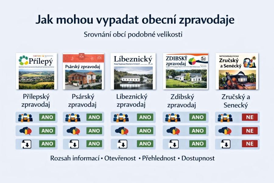 Jak mohou vypadat obecní zpravodaje – srovnání z podobně velkých obcí