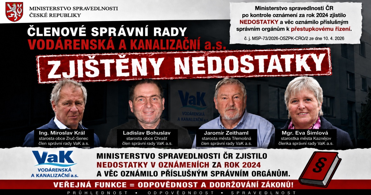 Ministerstvo zjistilo nedostatky u členů správní rady VaK a.s.