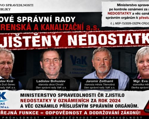 Ministerstvo zjistilo nedostatky u členů správní rady VaK a.s.